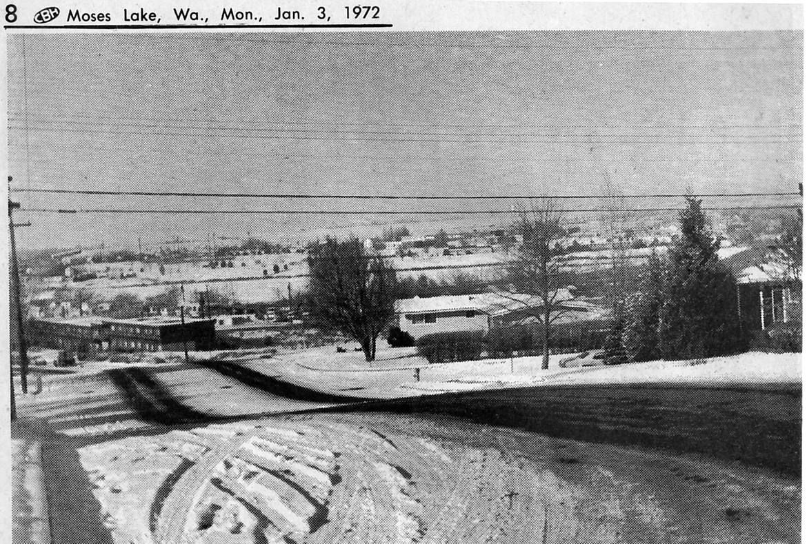 City in white: Sunshine on snow created this scene in Moses Lake New Year&#146;s Day. View from Hill Avenue is across Pelican Horn to McCosh Park with Crestview Drive on horizon.