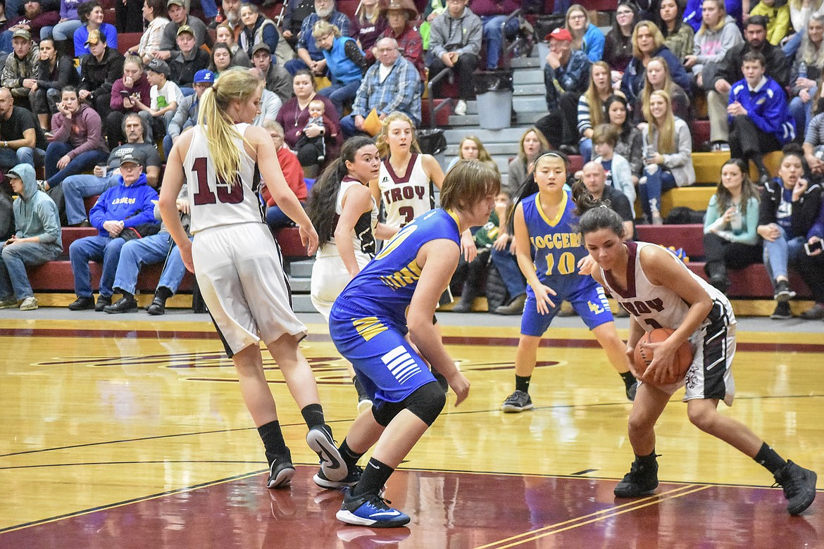 All eyes are on Troy sophomore Talise Becquart moments before she scored the only Lady Trojan basket of the third quarter against Libby at Troy Tuesday. (Ben Kibbey/The Western News)