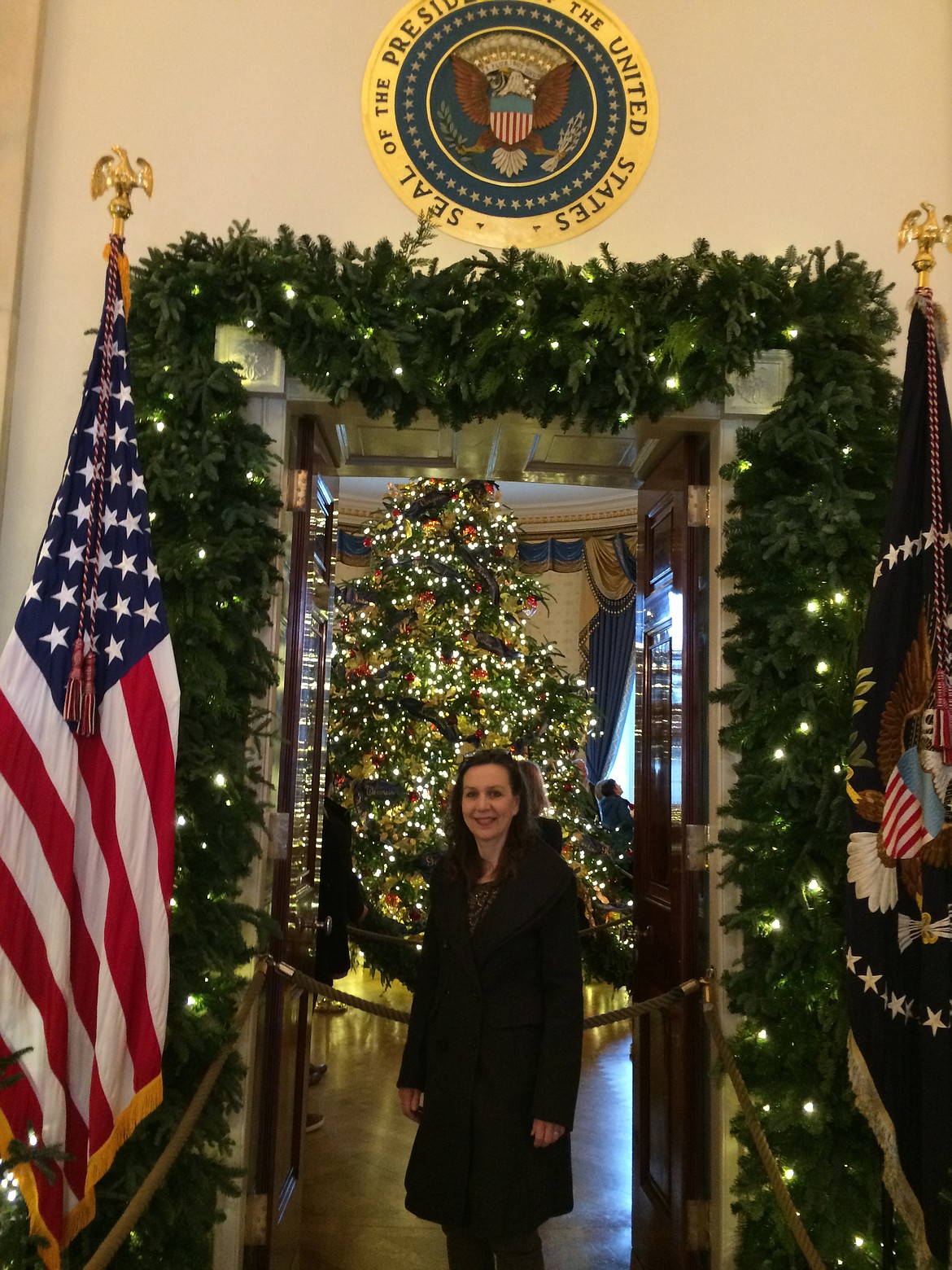 Heidi Roedel, president of the Montana Federation of Republican Women and a member of the Flathead County Repubican Women, is pictured at the White House, where she participated in a tour of the Christmas decor, followed by a reception for National Federation of Republican Women Regents at the Capitol Hill Club.