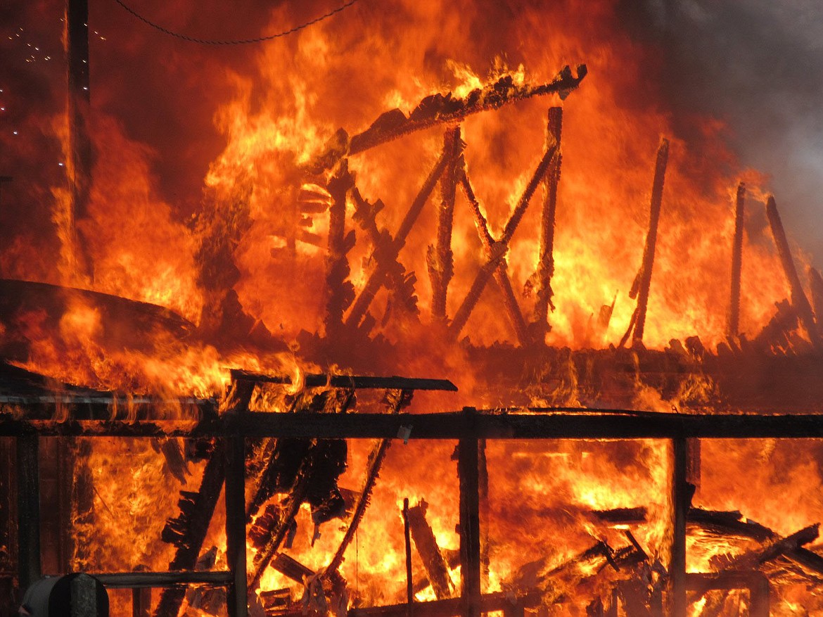 The Heron Store in Heron is completely engulfed in flames during a fire that occurred on Sunday, March 18, 2019.  (Photo courtesy of Jim Hudson)