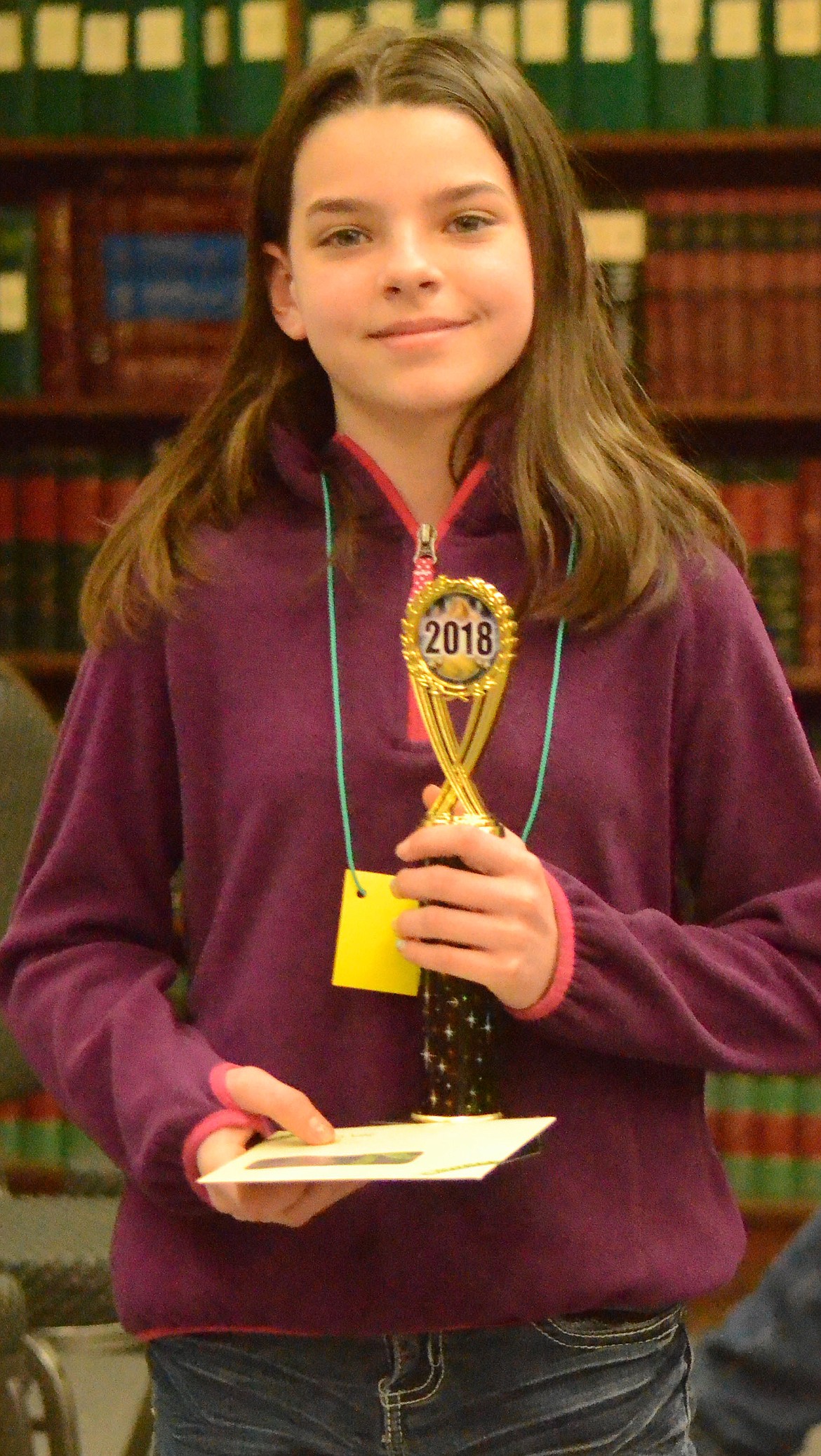 Plains fifth-grader Kaitlyn Ducept was the overall champion at the 2018 Sanders County Spelling Bee held at the courthouse in Thompson Falls. The winning word she spelled correctly was &#147;retrospective.&#148; (CFVP file photo)