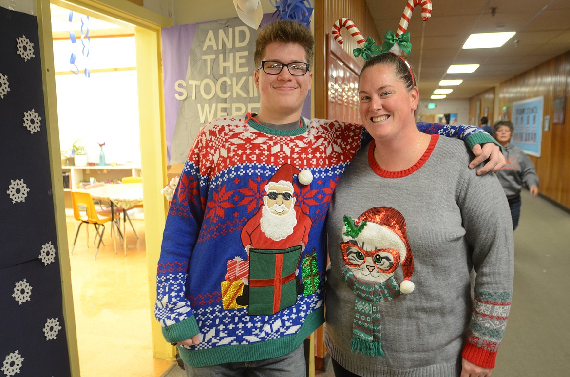 Plains sophomore Hunter Rich, left, and business teacher Kati Mitchell received the photographer&#146;s award for Most Festive Wardrobe Award for the Brain Bash last Friday. (Joe Sova/Clark Fork Valley Press)