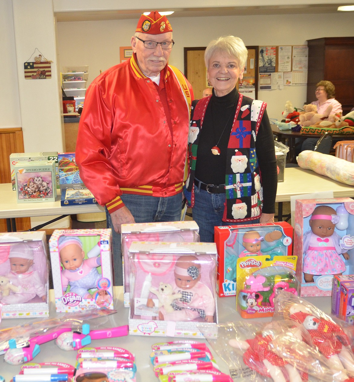 U.S. Marine Corps League Detachment 1041 Toys for Tots coordinator Mauri Morin and his wife, Barbara, have worked hand-in-hand while distributing toys to needy children in Sanders and Lake counties for more than a decade. Mauri is retiring after 11 years as Toys for Tots coordinator. (Joe Sova photos/Clark Fork Valley Press)