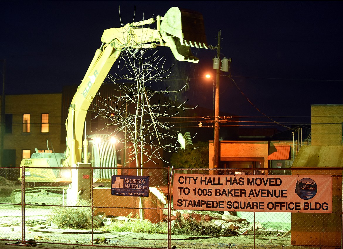 A construction crew completes the demolition of the Whitefish City Hall building on Oct. 28, 2015. (Brenda Ahearn/Daily Inter Lake)