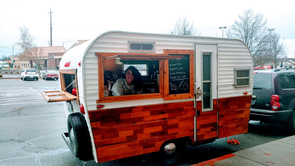 Grace Stamsos in the Ugly Dog Mobile Coffee Stand.
