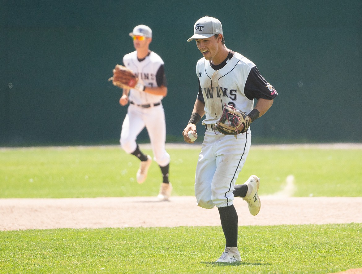 Tom Hellwig celebrates after getting the final out in a close victory against the Bitterroot Red Sox last week at Memorial Field.