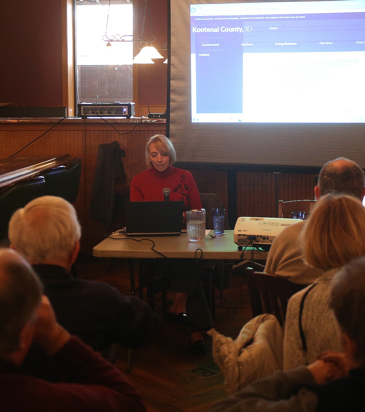Nanci Plouffe gives a presentation to Kootenai County Democrats on the county&#146;s performance in areas such as economic development, parks and crime on Friday at the Iron Horse Restaurant. (LOREN BENOIT/Press)