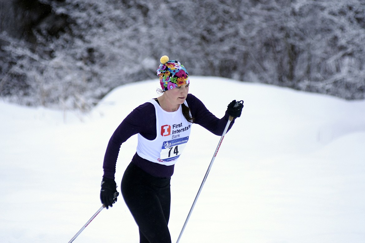 Lindsey Bengtson of West Glacier begins the second lap of the 10K classic at the annual Glacier Glide on Sunday at the Dog Creek Lodge and Nordic Center in Olney. She finished first for women in the race. (Heidi Desch/Whitefish Pilot)