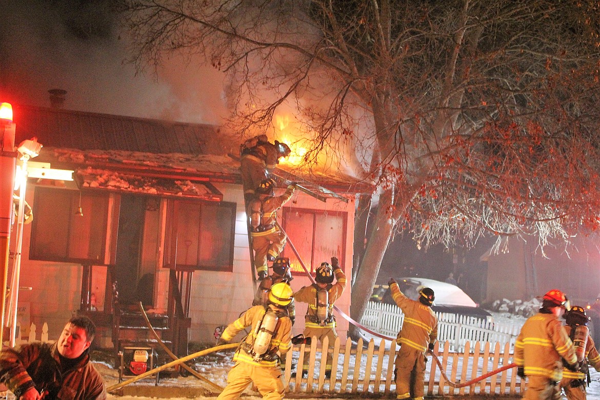 A fire broke out in an Alberton home on Jan. 3 located at 420 Railroad Ave. Frenchtown Fire Department crews responded to the incident which burned through the attic. Family members were not at home when the fire broke out. (Kathleen Woodford/Mineral Independent)