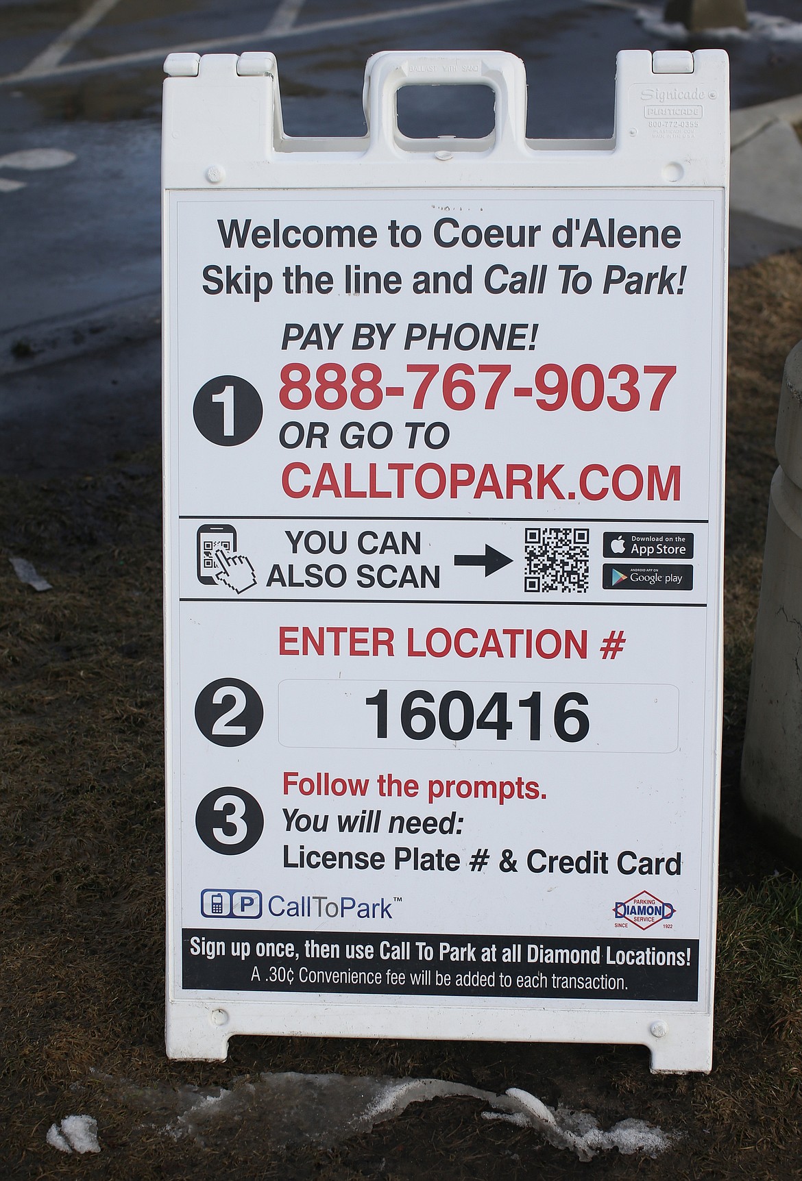There are many pay options for parking guests including the Call to Park app that is available for free download on both Google Play and iTunes. Drivers can also use the number posted on the sign at Diamond Parking locations. (LOREN BENOIT/Press)