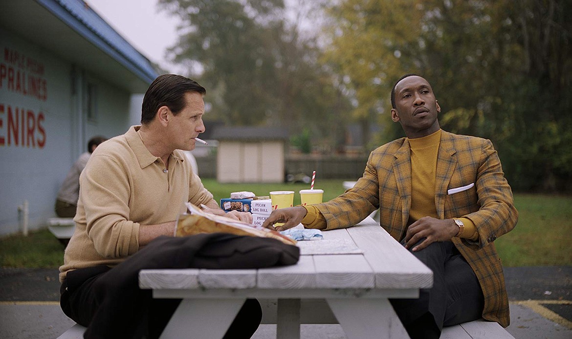 A scene from &#147;Green Book&#148; with Viggo Mortensen, left, and Mahershala Ali.