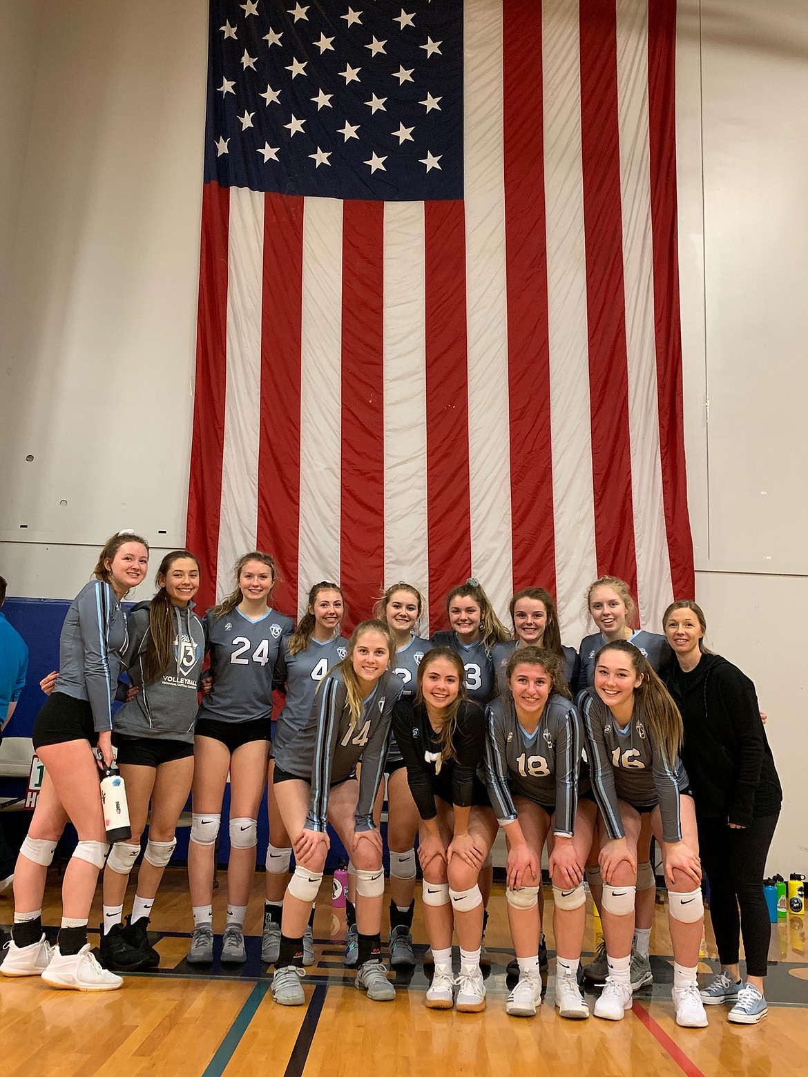 Courtesy photo
The T3 Smack U16 volleyball team solidified their placement for ERVA Power League at the HUB Sports Center in Liberty Lake on Sunday. In the front row from left are Paige Drechsel, Maggie Bloom,  Sarah Wilkey and Hannah Rowan; and back row from left, Angela Goggin, Sophia TurningRobe, Brenna Hawkins, Mia Roberson, Courtney Garwood, Lauryn Fuller, Jaya Miller, Kiki Cates and coach Robin Reese.