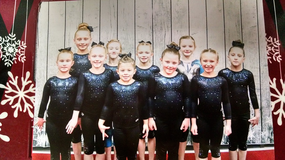Courtesy photo
Technique Gymnastics Level 2s competed at The Winter Spirit 2019 in Clarkston, Wash. In the front row from left are Shauna Clark, Josslyn Clements, Jessie Shepler, Natalie Prince and Kendall Tryon; and back row from left, Holli Reavis, Jorgia Smither, Mallory Secord, Viviann Crebs (level 3) and Taylynn Lee.