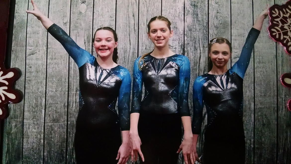 Courtesy photo
Technique Gymnastics Xcel Golds placed second at The Winter Spirit 2019 in Clarkston, Wash., From left are Elyse Hemmenway, Kaitlynn Butler and Mikalah Shouse.