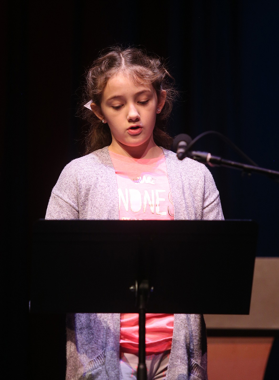Ponderosa Elementary School fifth-grader Charolette Allen reads her essay to fellow Post Falls School District fifth-grade students at the 34th annual Dr. Martin Luther King Jr. Kids Program. (LOREN BENOIT/Press)