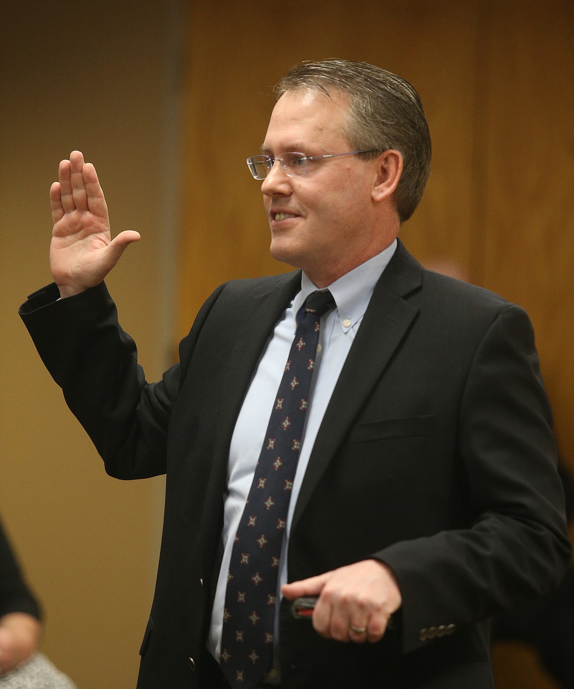 Re-elect Steve Matheson accepts the oath of office as Kootenai County&#146;s Treasurer. (LOREN BENOIT/Press)