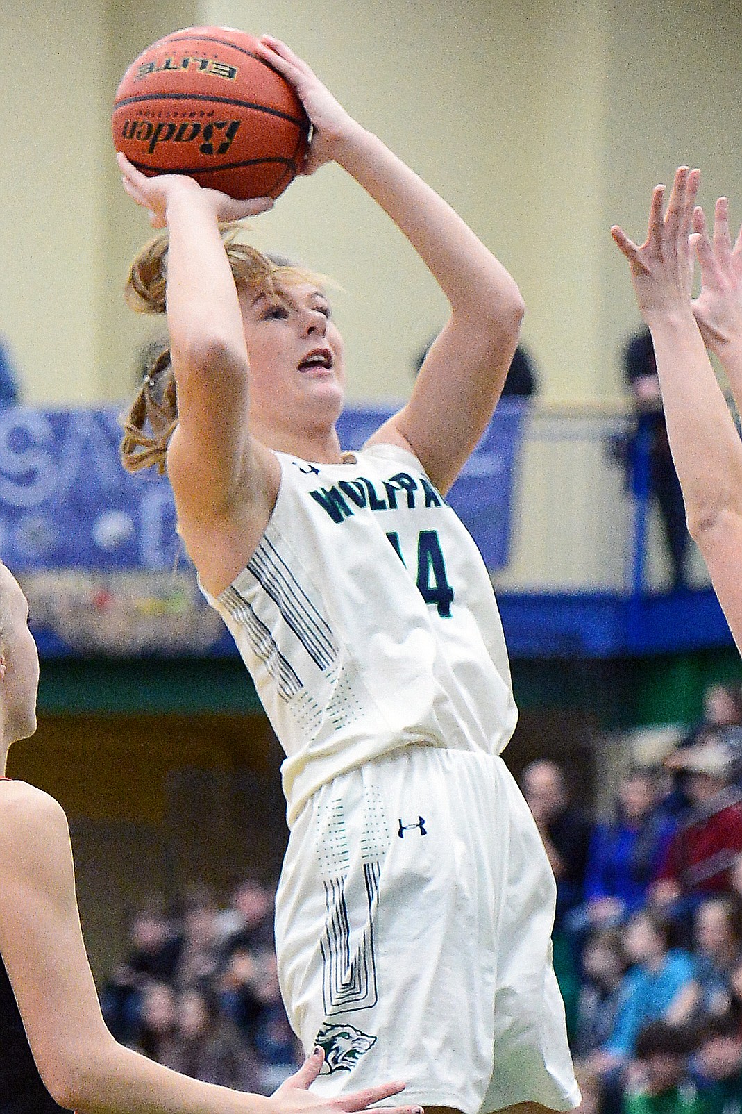 Glacier's Aubrie Rademacher (14) looks to shoot during a crosstown matchup with Flathead at Glacier High School on Friday. (Casey Kreider/Daily Inter Lake)