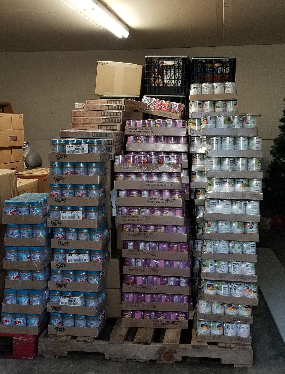 Photo by MANDI BATEMAN
The food has outgrown the CAP facility and three full pallets await distribution in the storage shed.