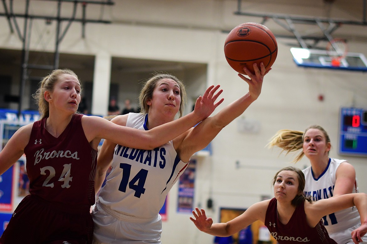 Wildkat Josie Winauer battles Hamilton&#146;s Lauren Ryter for a loose ball Saturday. (Jeremy Weber photo)