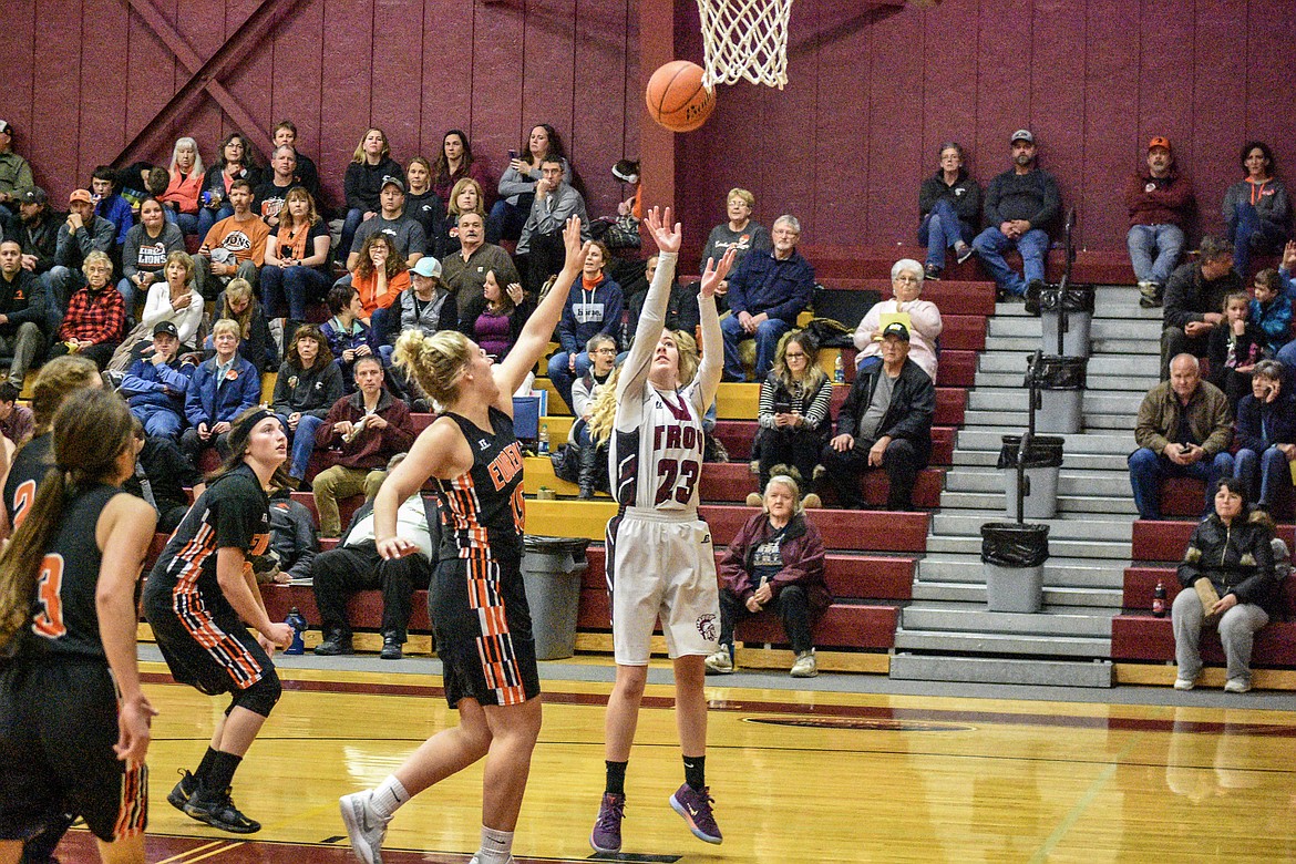 Troy junior Katelynn Tallmadge makes a layup early in the third quarter against Eureka Saturday. (Ben Kibbey/The Western News)