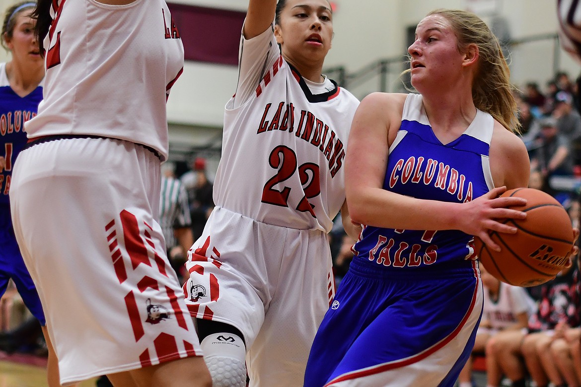 Savvy Ellis looks for someone to pass to against Browning Thursday. (Jeremy Weber photo)