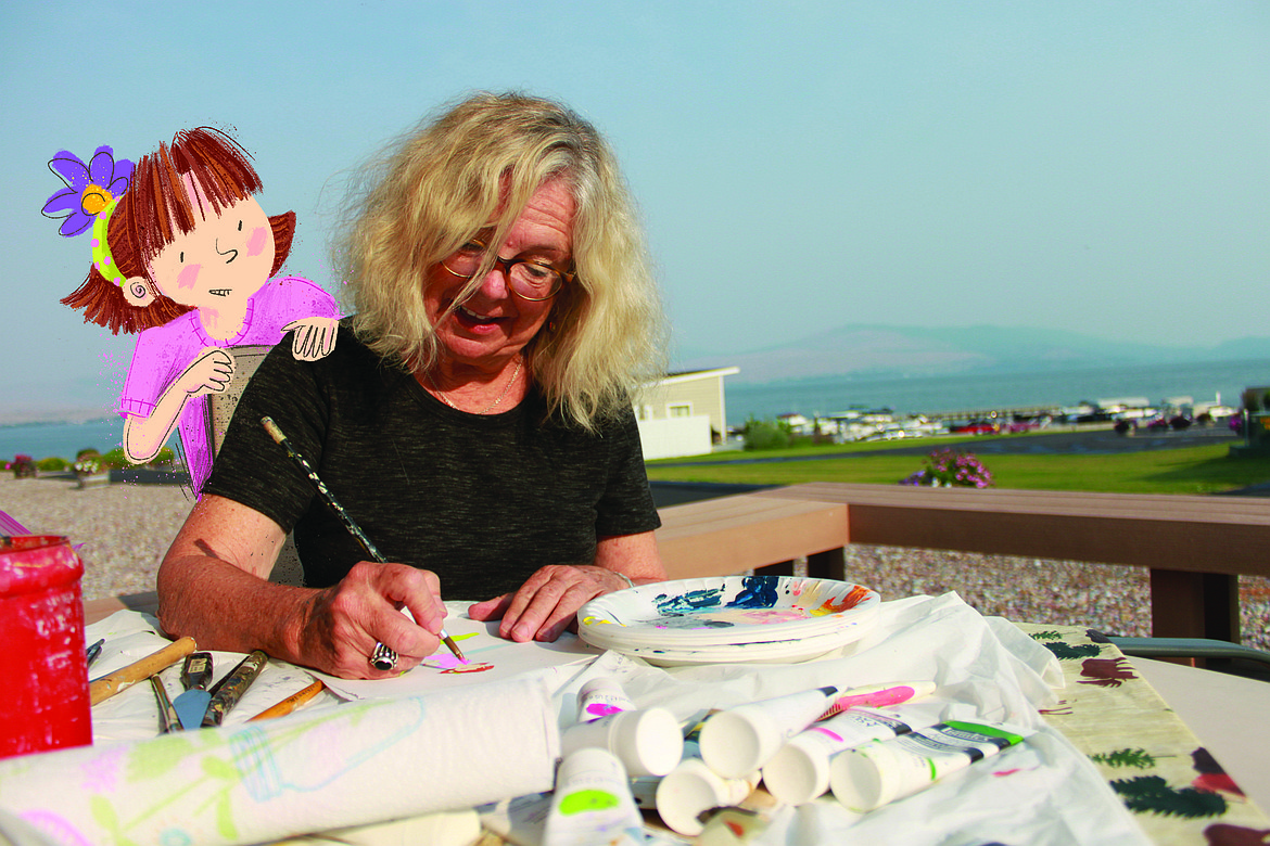 Artist Lynne Avril works on the latest Amelia Bedilia children&#146;s book at her home on the shores of Flathead Lake in Polson. (University of Montana photo; Illustration by Lynne Avril)