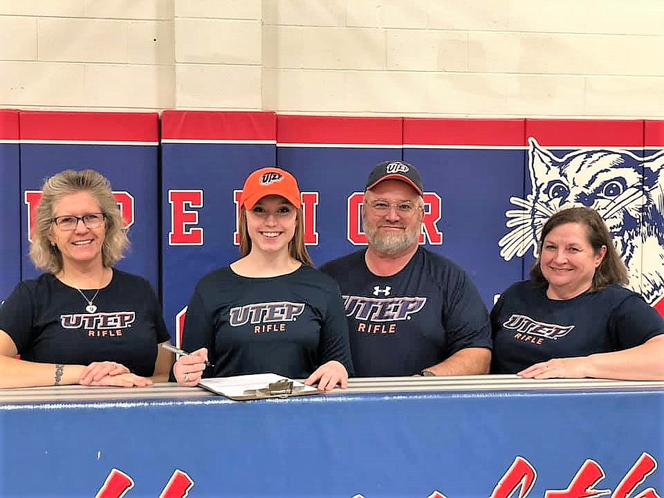 Superior senior Jonna Rae Warnken recently signed a letter of acceptance to join the University of Texas at El Paso shooting team. She was joined by her parents, Nancy Warnken (left), Don Warnken (right) and aunt Ev Schultz (far right). (Photo courtesy of Superior High School)