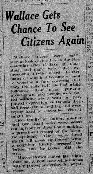 Wallace Press-Times article, Nov. 29, 1918.