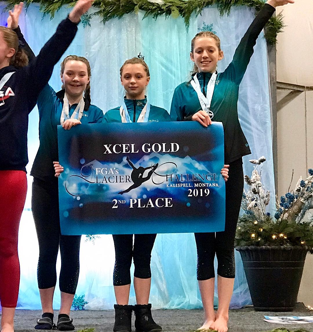 Courtesy photo
Technique Gymnastics Xcel Golds took 2nd Place Team at the Glacier Challenge in Kalispell, Mont. From left are Elyse Hemenway, Mikalah Shouse and Kaitlynn Butler.