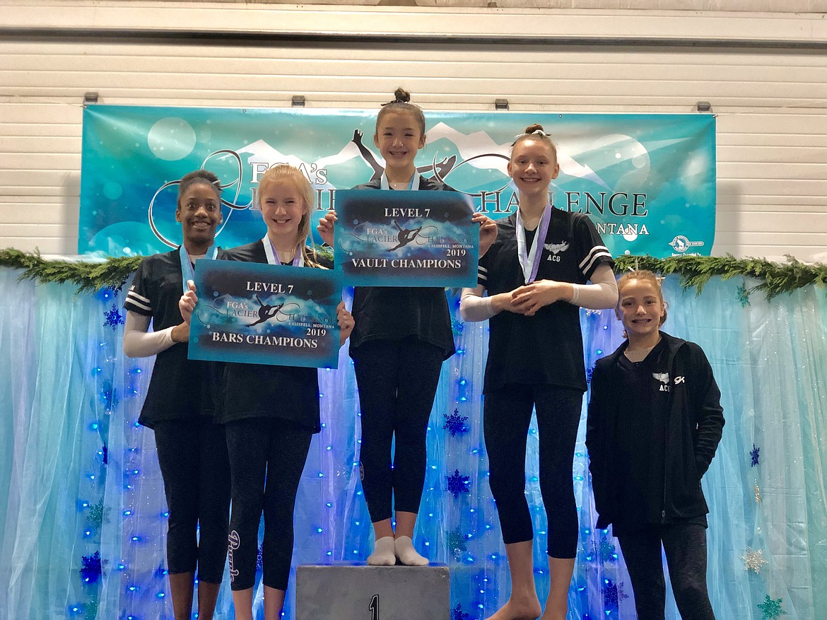 Courtesy photo
Avant Coeur Level 7s took 2nd Place Team at the Glacier Challenge in Kalispell, Mont. From left are CC Bullock, Taylor Walker, Macy Uemoto, Maddy Edwards and Lily Call