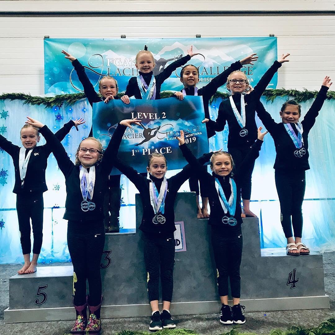 Courtesy photo
Avant Coeur Level 2s took 1st Place Team at the Glacier Challenge in Kalispell, Mont., last weekend. In the front row from left are Audrey Slauson, Lucky Call and Karly Harmon; second row from left, Addison Evans and Analise Garcia; and back row from left, Quinn Howard, Olivia Hynes, Gabby Navarrete and Jadyn Jell.