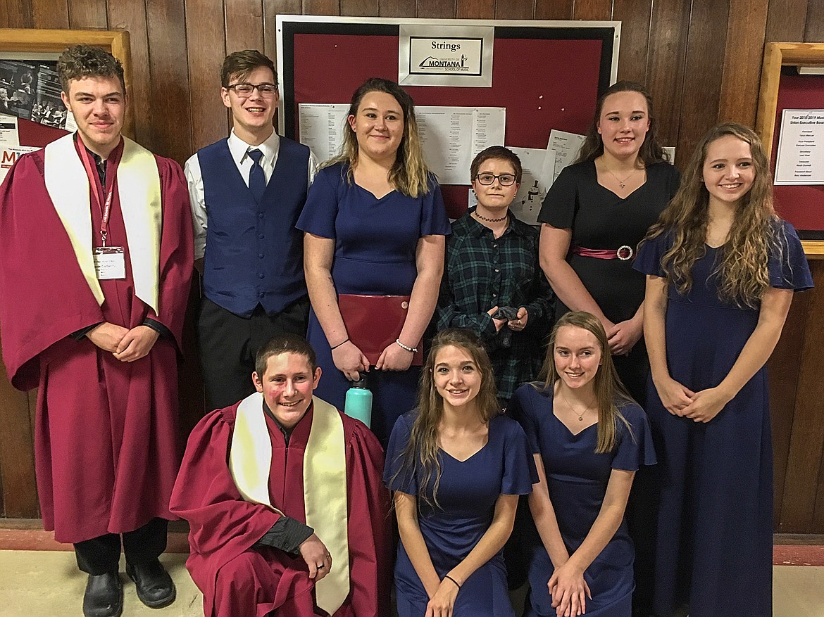 Libby and Troy high school students who attended the annual University of Montana All-Star Choral Honors event last weekend included (back) Devin Carberry, Kaleb Lindgren, Zoey O’Donnell, Hannah Beebe, Destiny Biorn and Laneigha Zeiler; (front) Isaac Biorn, Mikalyn Zeiler and Hailey Dotson.