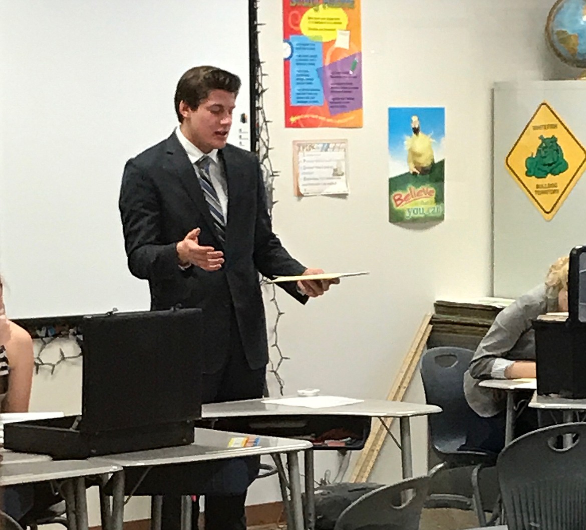 Columbia Falls senior Ian McKenzie competes in policy team debate at the divisional speech and debate meet in Whitefish Saturday. (photo provided)