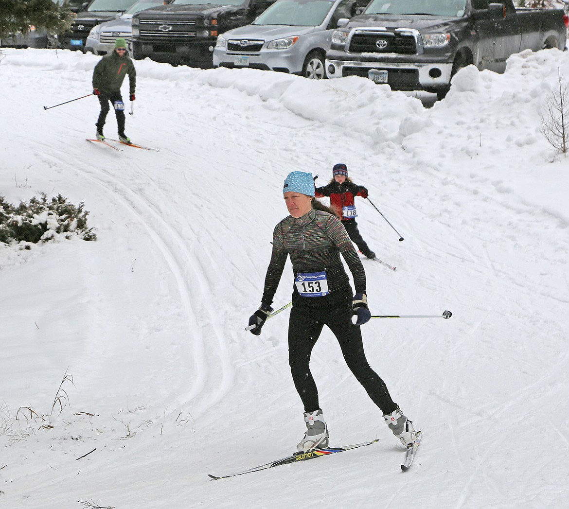 Cynthia Ingelfinger, of Whitefish, skies at the start of the 10K during the Skiesta races Saturday in Seeley Lake. (Andi Bourne/Seeley Swan Pathfinder)