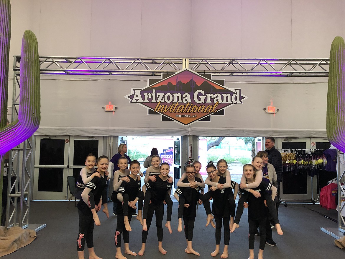 Courtesy photo
Avant Coeur Level 6s competed at the Arizona Grand Invitational in Phoenix. In the front row from left are Daphne Perkins, Malia Uemoto, Aliyah Williams, Eden Lamburth, Jasmine Quagliana and Neve Christensen; and back row from left, Lavi Crain, Sophie Hughes, Sara Rogers, Elly Porter, Lizzy Porter and Monika Gonzales.