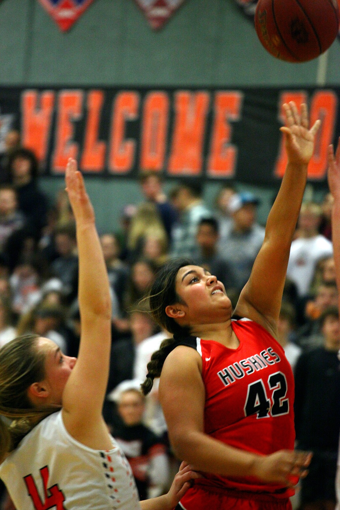 Rodney Harwood/Sun TribuneOthello senior Alexis Coronado (42) takes it to the basket strong during the first quarter of Tuesday's game in Ephrata.