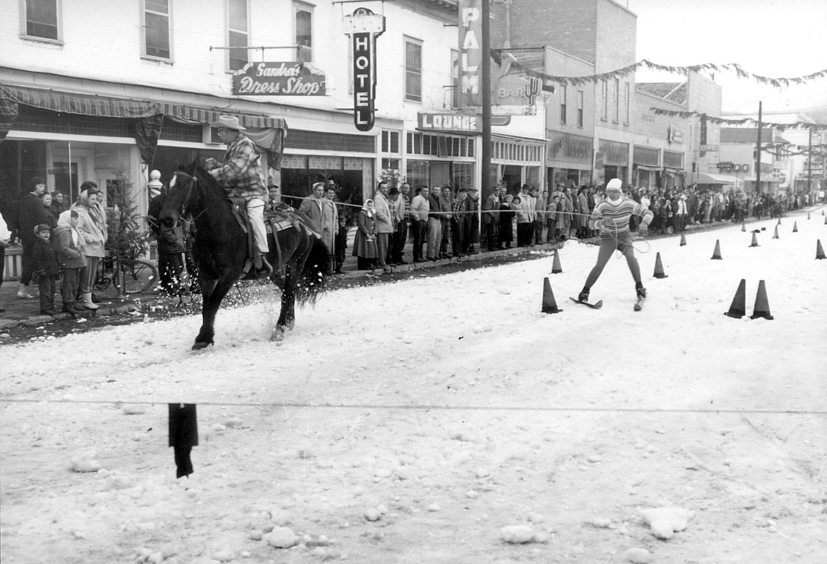 Skijoring originally took place downtown on Central Avenue.