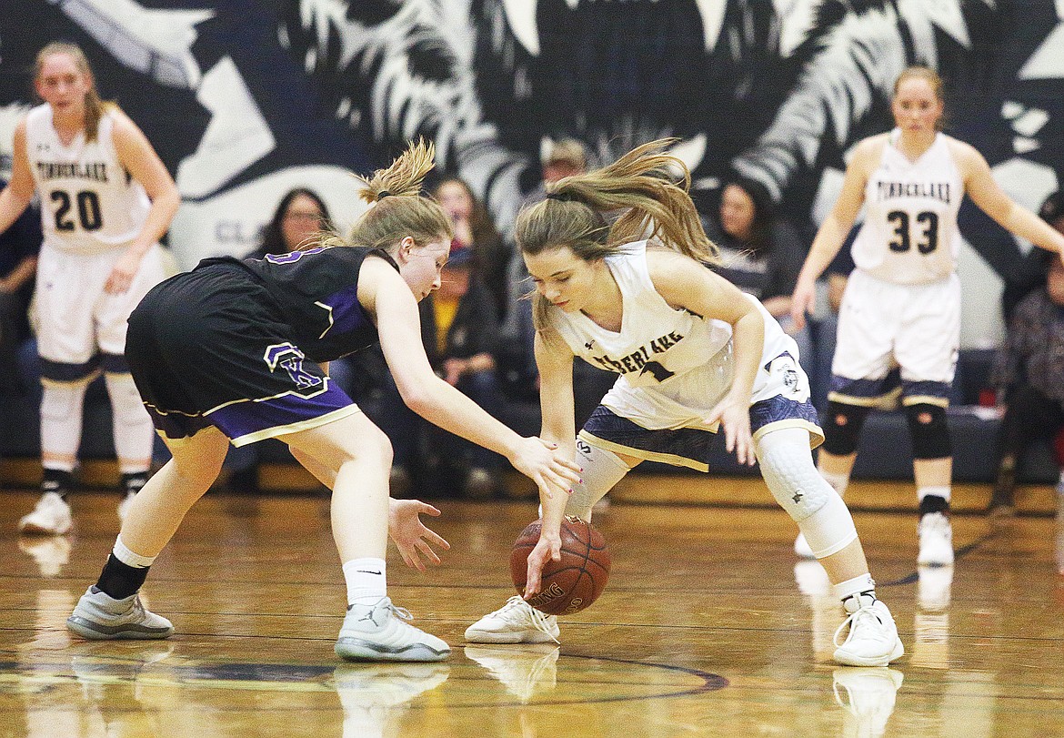 Timberlake&#146;s Taryn Soumas steals the ball from Kellogg&#146;s Kaitlin Senteney during the 3A District 1 Championship game Tuesday night in Spirit Lake. (LOREN BENOIT/Press)