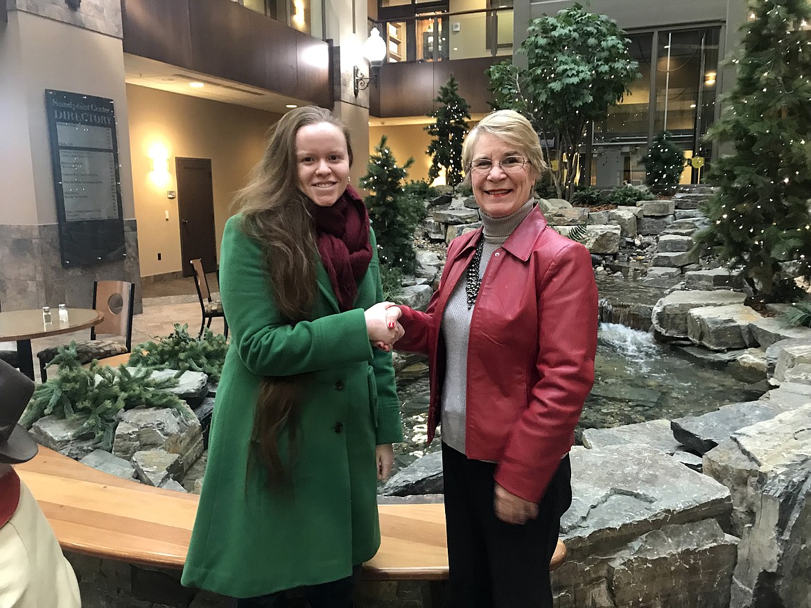 (Courtesy photo)
North Idaho Federated Republican Woman President Mary Jo Ambrosiani, right,  congratulates Kellie Rich, recipient of the Dedra Morris Scholarship.