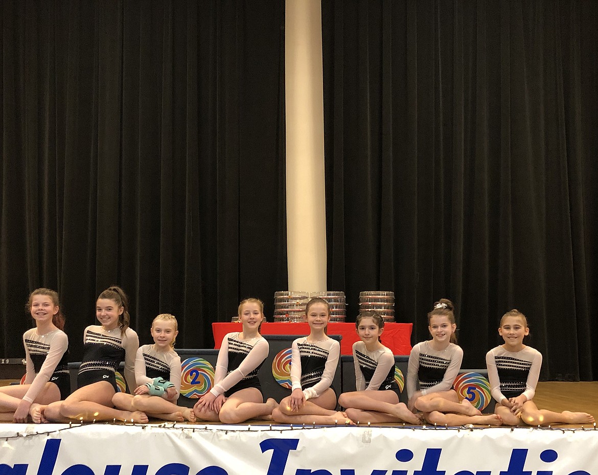 Courtesy photo
Avant Coeur Gymnastics Xcel Silvers competed at the Palouse Invitational in Moscow. From left are Aiva Reed, Mya Trejos, Dakota Hoch, Macie Hoffman, Lily Black, Karsen Carter, Delaney Adlard and River Kermelis.