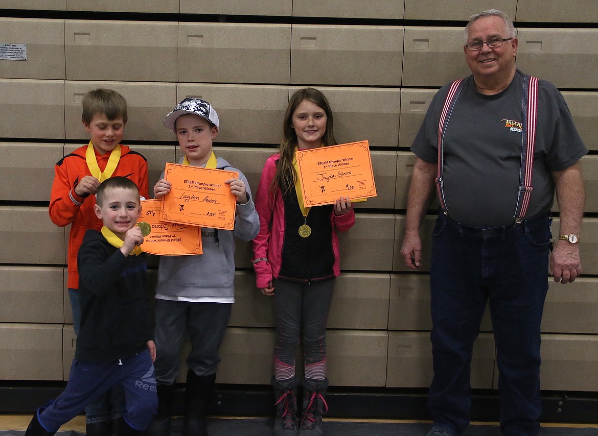 (Photo by MARY MALONE)
The first place team won $225 each courtesy of Idaho Forest Group and Truckin' for Kids during the STEaM Olympics at Priest River Lamanna High School last week.