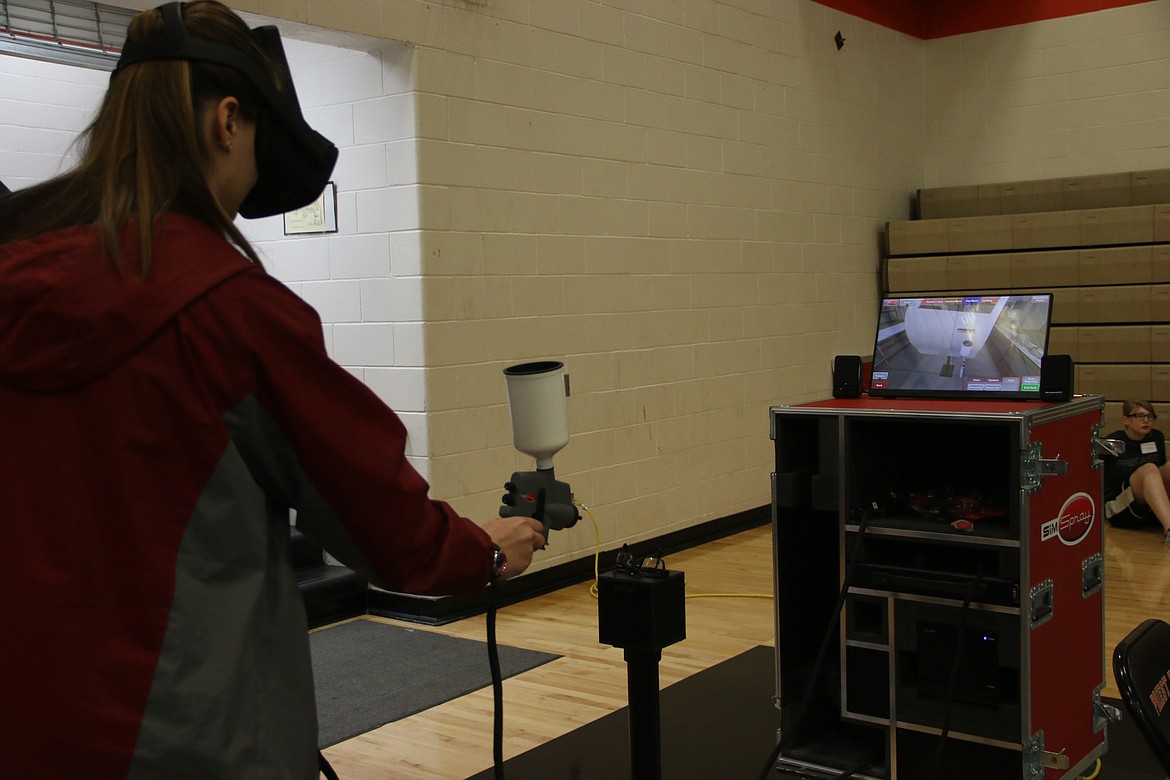 (Photo by MARY MALONE)
Virtual reality painting, a program of North Idaho College, is one of many activities the teams took on during the STEaM Olympics at Priest River Lamanna High School last week.