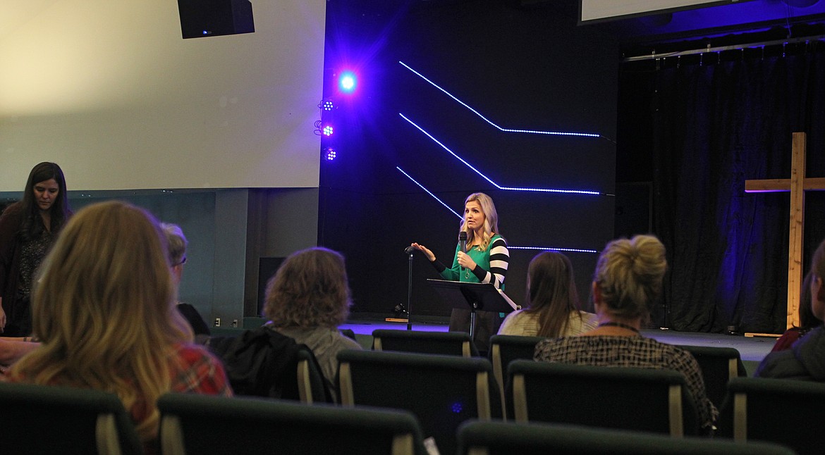 Katie Westenberg gives her audience pointers during a breakout session at the Breathe conference on Saturday. She spoke of how to &quot;live the life of welcome&quot; and accept the different seasons in one's life. (DEVIN WEEKS/Press)