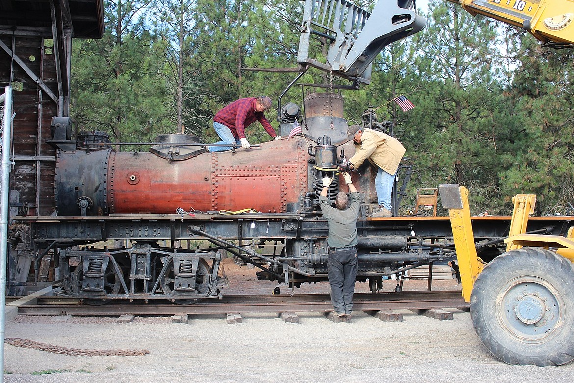 Work being done on the Heritage Museum's 1906 Shay locomotive in 2015. (Courtesy photo)