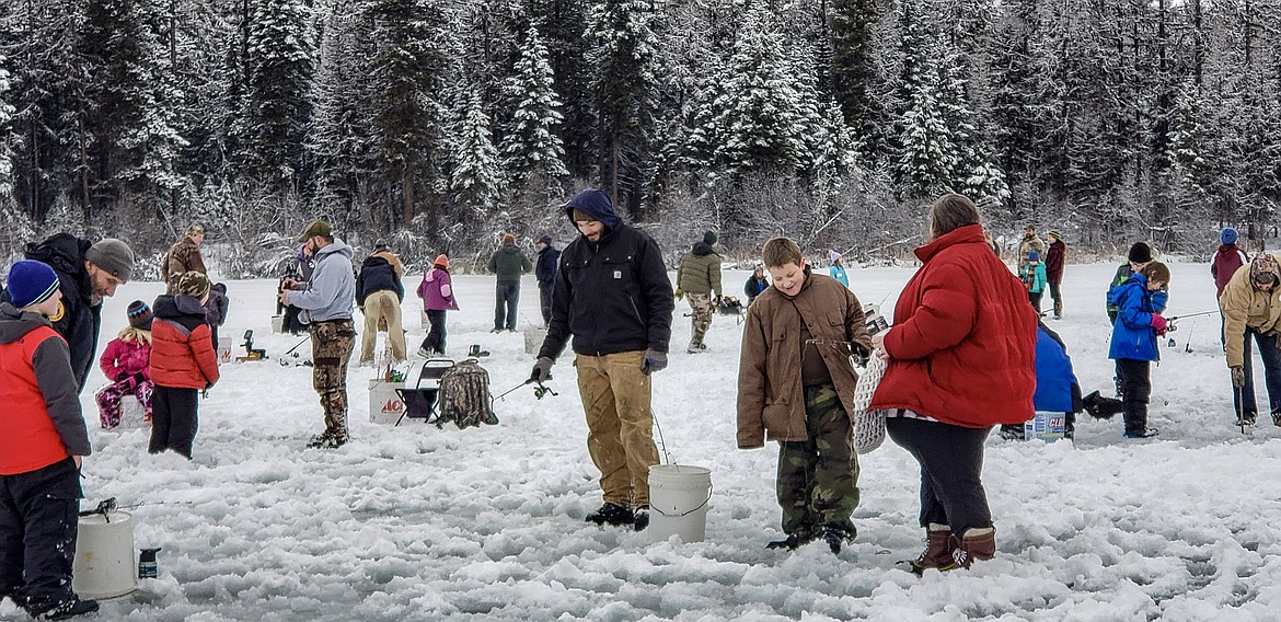 Fourth grade students from Libby Elementary participate in the the Hooked on Fishing program at Lower Thompson Chain of Lakes State Park Jan. 18. (Rima Austin/The Western News)