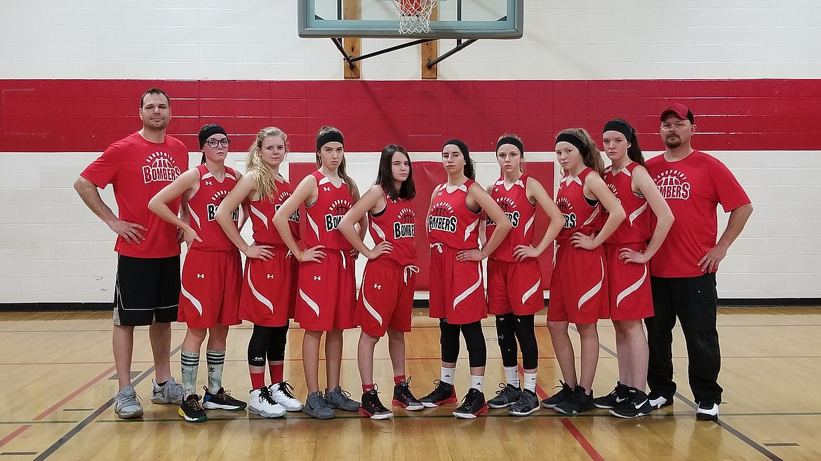 (Photo courtesy of GARY CESSNA)
The 2018-19 Sandpoint Bombers eighth grade team and coaches are, from left to right: Derick Driggs, Anna Reinink, Kelsey Cessna, Tru Tomco, Kamryn Nadeja, Payton Betz, Daylee Driggs, Karlie Banks, Boston Bode and Gary Cessna.
