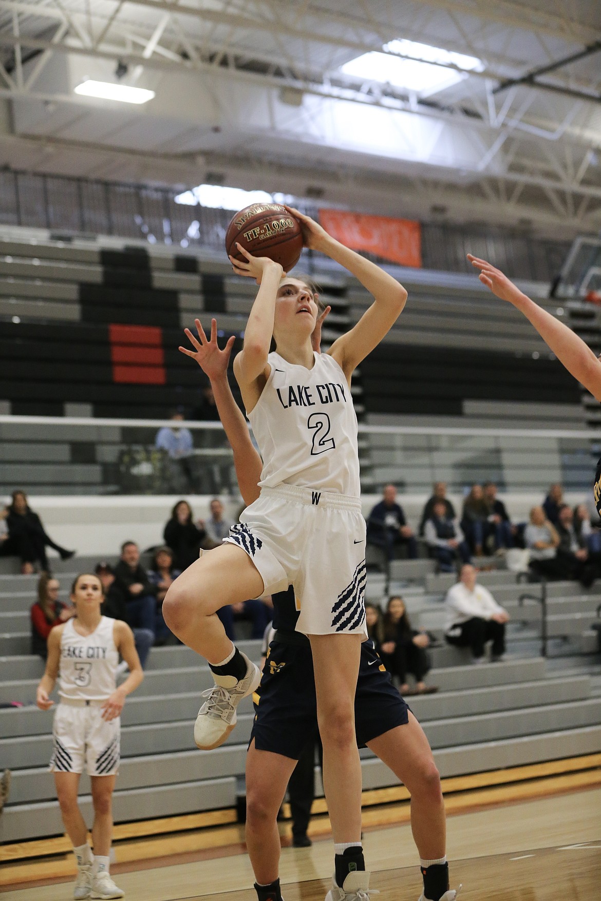 Photo by JASON DUCHOW PHOTOGRAPHY
Sara Muehlhausen of Lake City shoots a short jumper against Meridian in the 5A girls consolation championship game Saturday at Ridgevue High in Nampa.