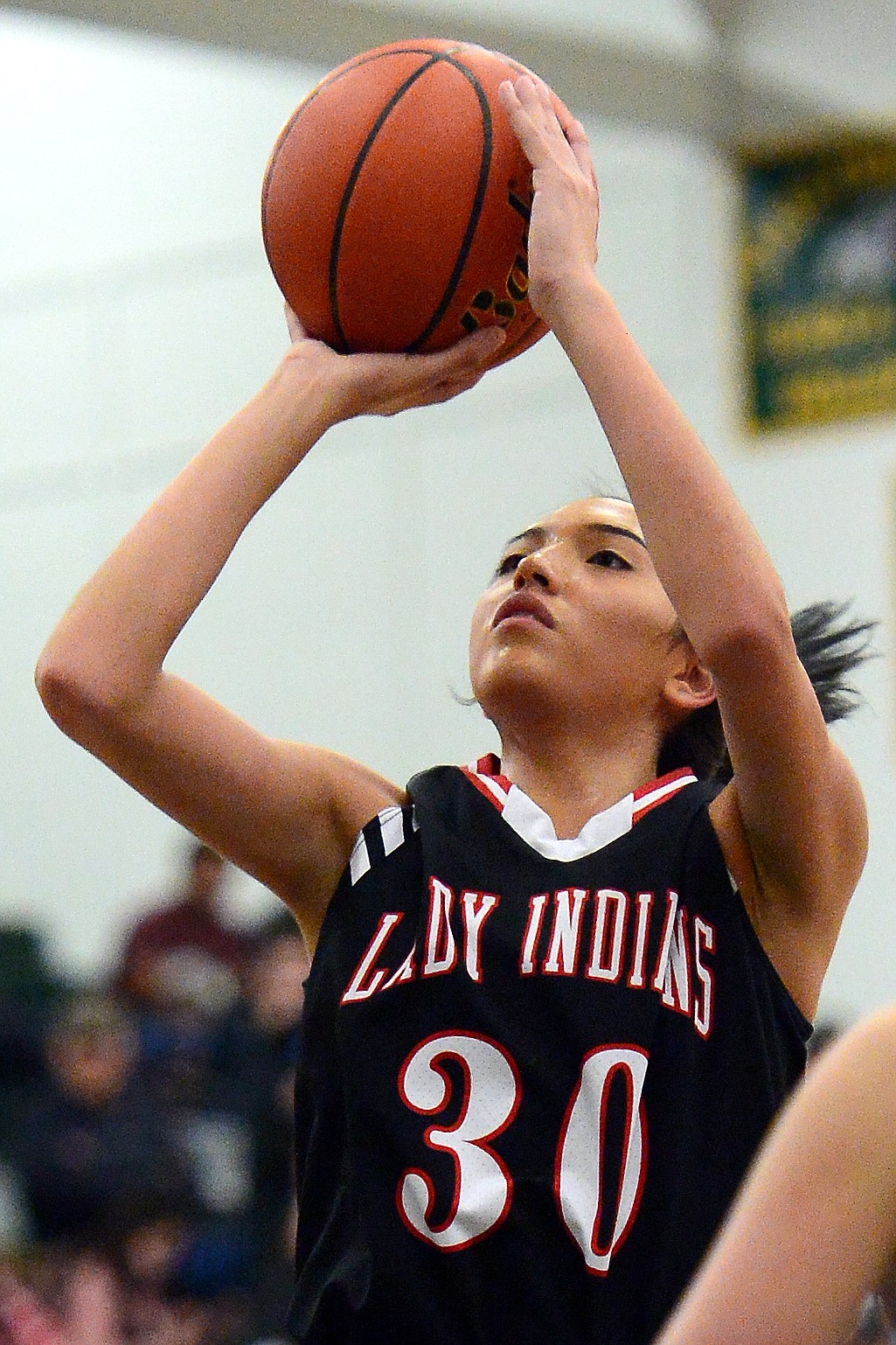 Browning's Dulci Skunkcap (30) gets an open look at the basket against Libby at Whitefish High School on Friday. (Casey Kreider/Daily Inter Lake)