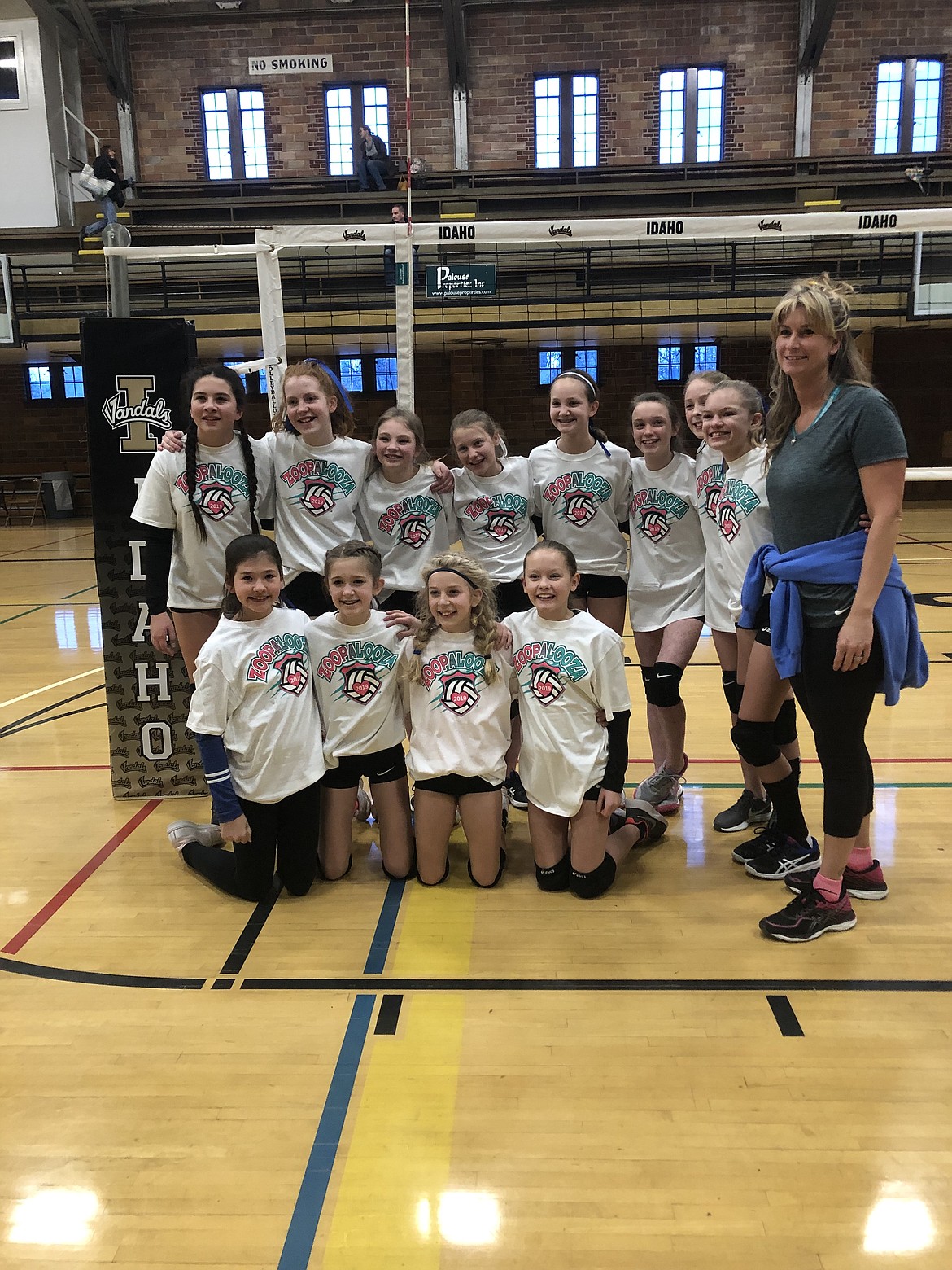 Courtesy photo
The 208 Volleyball under-12 club green team of Coeur d&#146;Alene went undefeated last weekend at the Zoopalooza tournament in Moscow. In the front row from left are Kensey Knoll, Vanessa Kison, Addy Hocking and Lola Jeanselme; and back row from left, Kaela Gump, Emily Shafer, Isabelle Covey, Taylor Winey, Paisley Goings, Hallie Whitmire, Hailey Knight, Delaney Wise and coach Jessica Janke-Trevena.