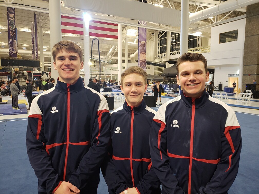 Courtesy photo
Avant Coeur Gymnastics Level 9/10 Boys at the Top Gun Challenge in McMinnville, Ore. From left are Henry Pals, Jesse St. Onge and Kyle Morse.